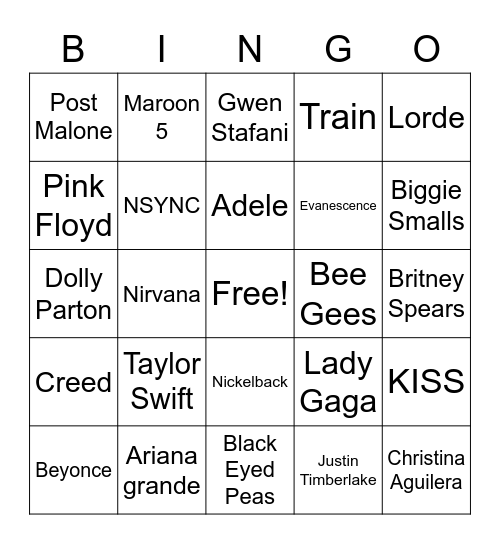 Music Bingo Card