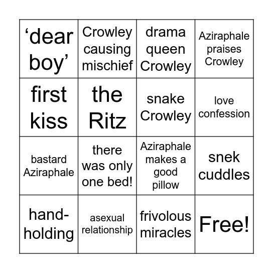 Fic Trope Bingo Card