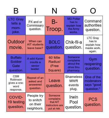 COVID-19 Town Hall BINGO Card