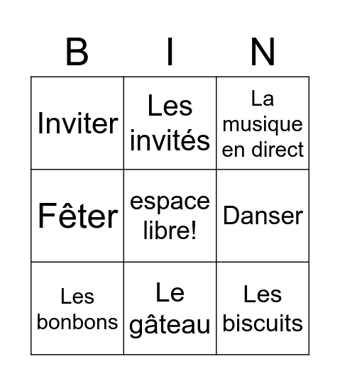 vocab Bingo Card
