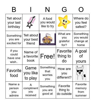Self Esteem Bingo Card