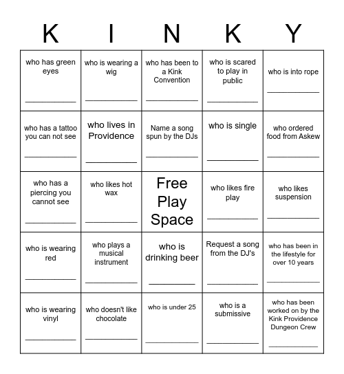 Kinky Bingo Card