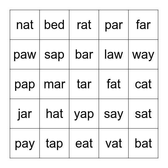 Fingerspelling - 3 letters Part 2 Bingo Card