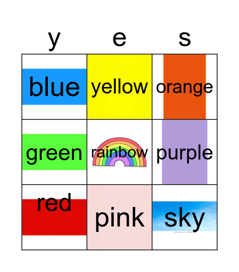 rainbow colers Bingo Card