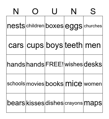 Plural Bingo Card