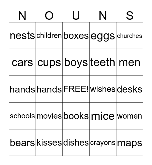 Plural Bingo Card