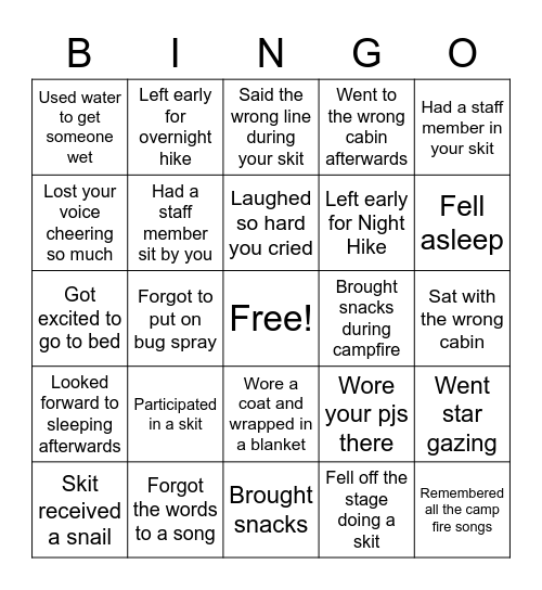 Campfire Bingo Card