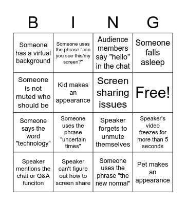 Zoom Bingo Card