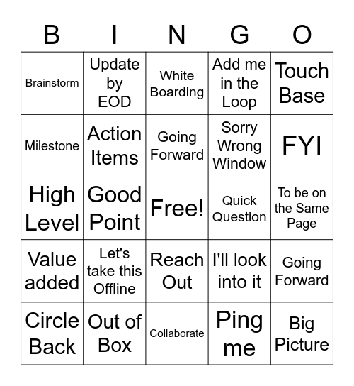 CORPORATE Bingo Card