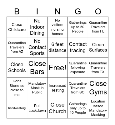 KY COVID Bingo Card