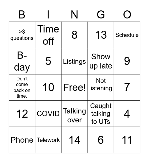 Untitled Bingo Card