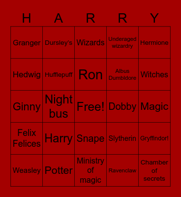 Harry Potter  Bingo Card