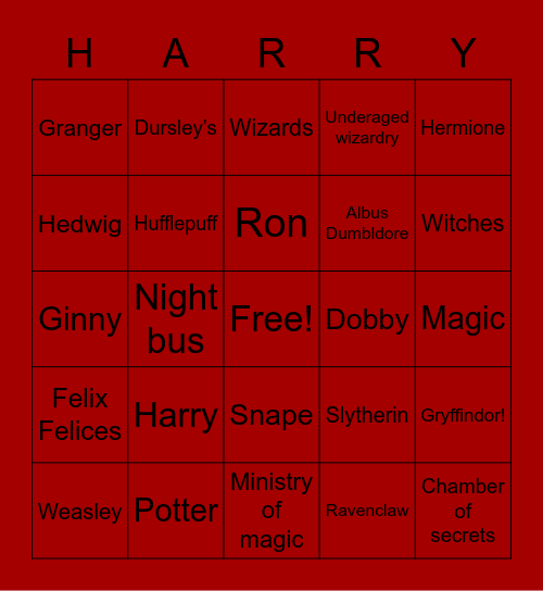 Harry Potter  Bingo Card