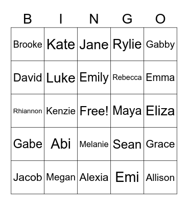 Olympic Camp 2020 Bingo Card