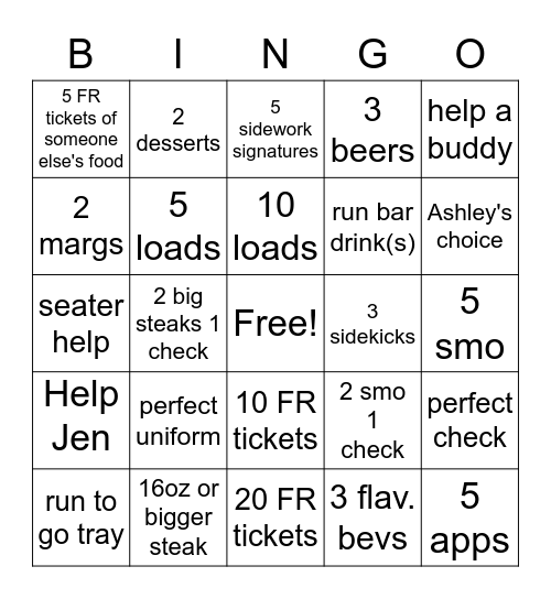 TXRH Bingo Card