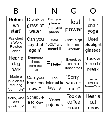 Working Remotely Bingo Card