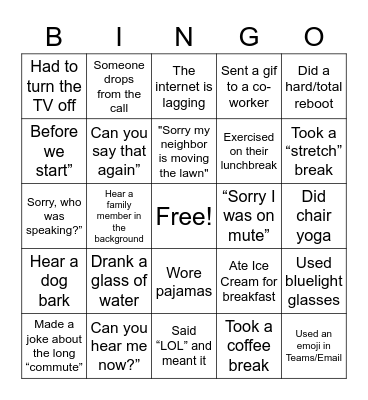 Working Remotely Bingo Card