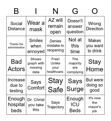 Governor Ducey Bingo Card
