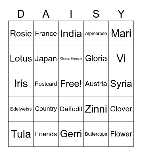 Vi Story Bingo Card