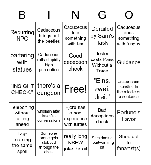 Mighty Nein Bingo Card