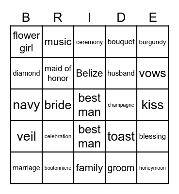 Abby and Ryan Marriage Ceremony Bingo Card