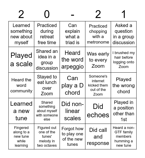 Gilbert Town Fiddlers Retreat Bingo! Bingo Card