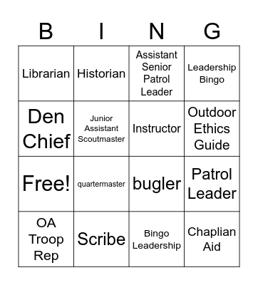 BSA Scout Leadership Bingo Card