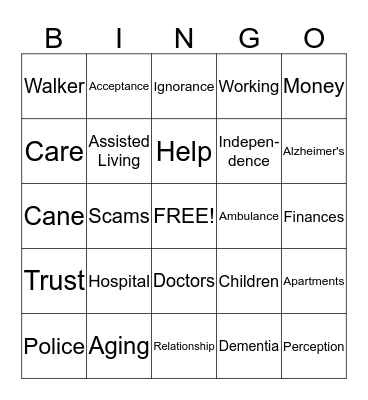 SENIOR ISSUES BINGO Card