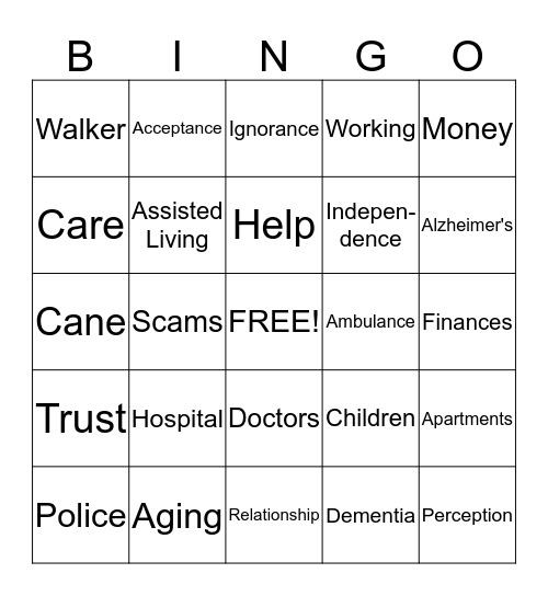 SENIOR ISSUES BINGO Card