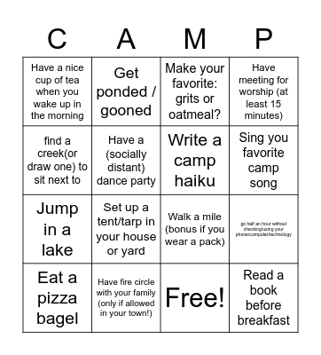 BYM Camps Week 1 Bingo Card