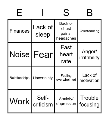 Stress Bingo Card