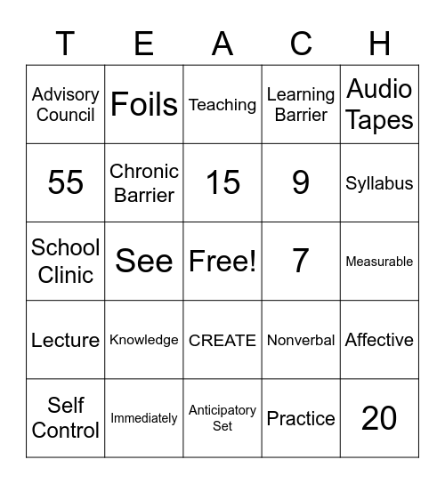 Instructor Trainee Mini Board Review Bingo Card