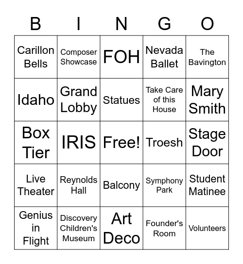 The Smith Center Bingo Card