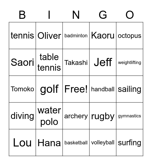 Sports BINGO Card