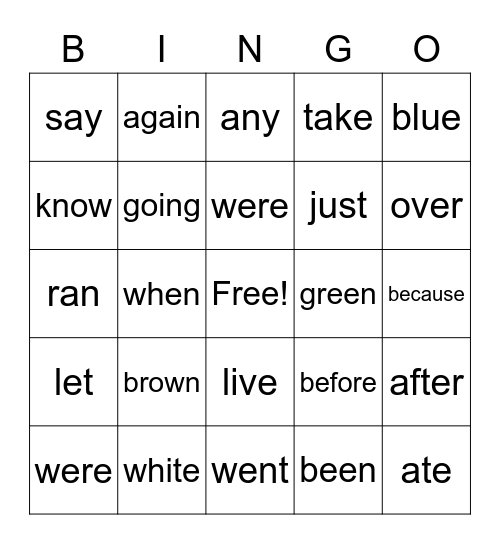 K3A Sight Words Bingo Card
