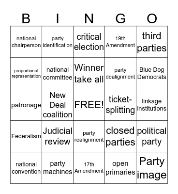 Chapter 8 Political Parties  Bingo Card
