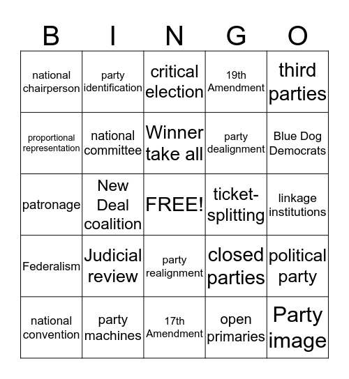 Chapter 8 Political Parties  Bingo Card