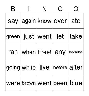 K3A Sight Words Bingo Card