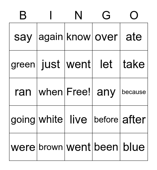 K3A Sight Words Bingo Card