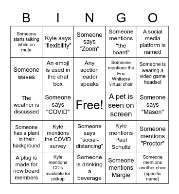 NWRS Zoom Bingo Card