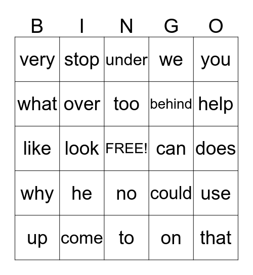 Word Wall Bingo Card