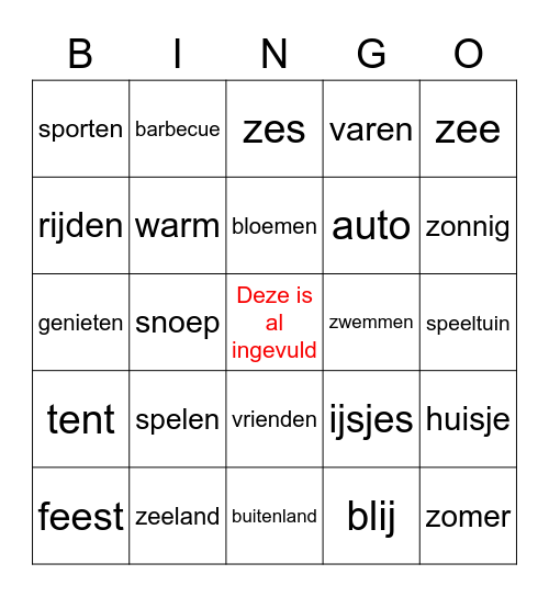 vakantie - bingo Card