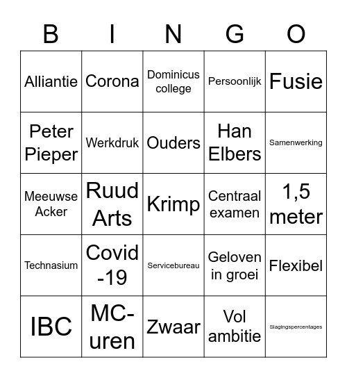 Plenaire bingo! Bingo Card