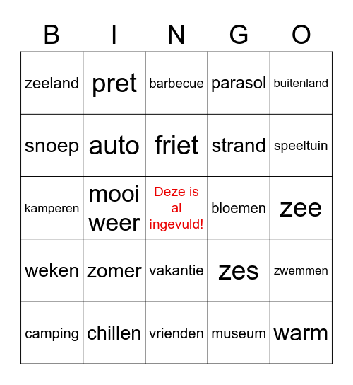 vakantie - bingo Card