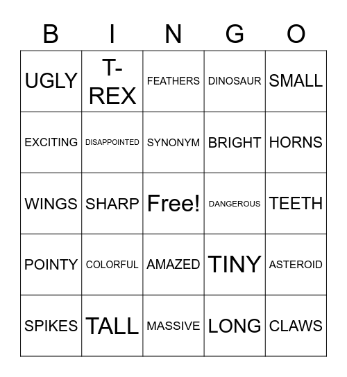 Dinosaurs Bingo Card