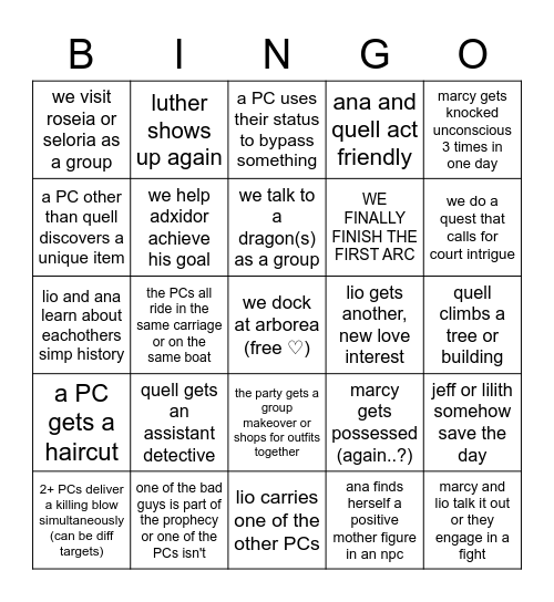 BINGO: CHAOS CREW Bingo Card