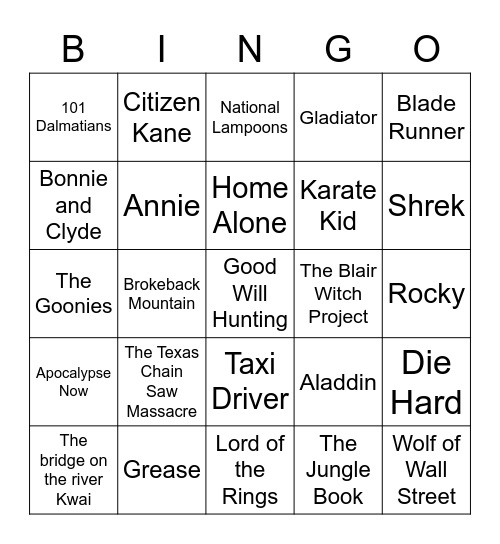 Movies - RD Bingo Card