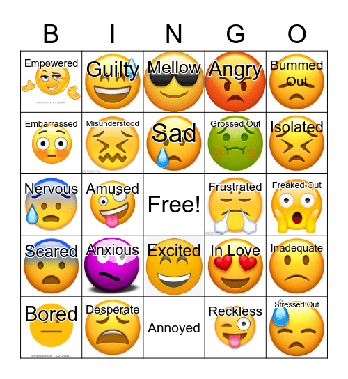 Emotion Bingo Card