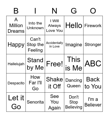 Music Bingo Card