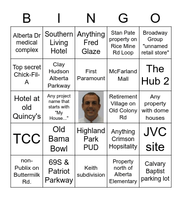 Tuscaloosa Development Purgatory Bingo Card